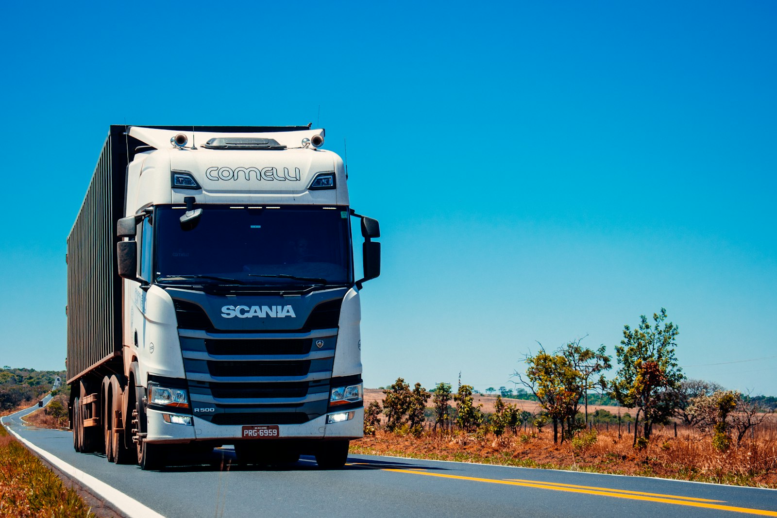 Truck on the motorway during international goods transport